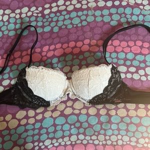 32aa VS Pink demi cup push up bra in black and white lace